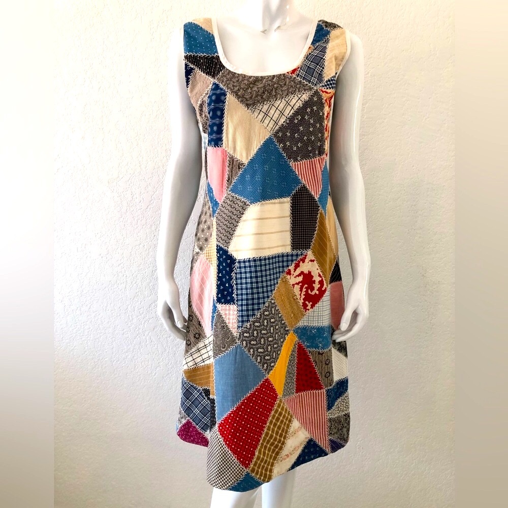 Vintage Dress Handmade from Handstitched Crazy Quilt Size L